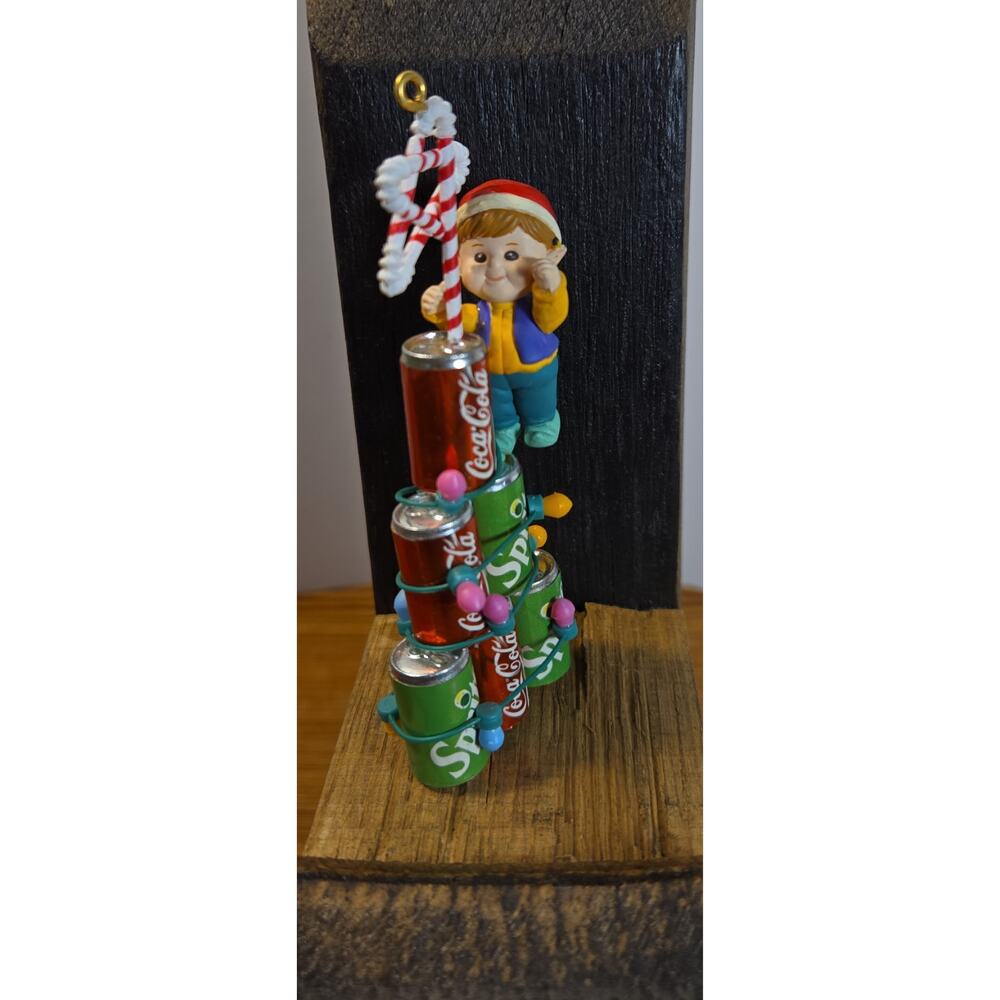 1994 Enesco Coca-Cola & Sprite Tree Climbing Elf "Holiday Stars" Ornament